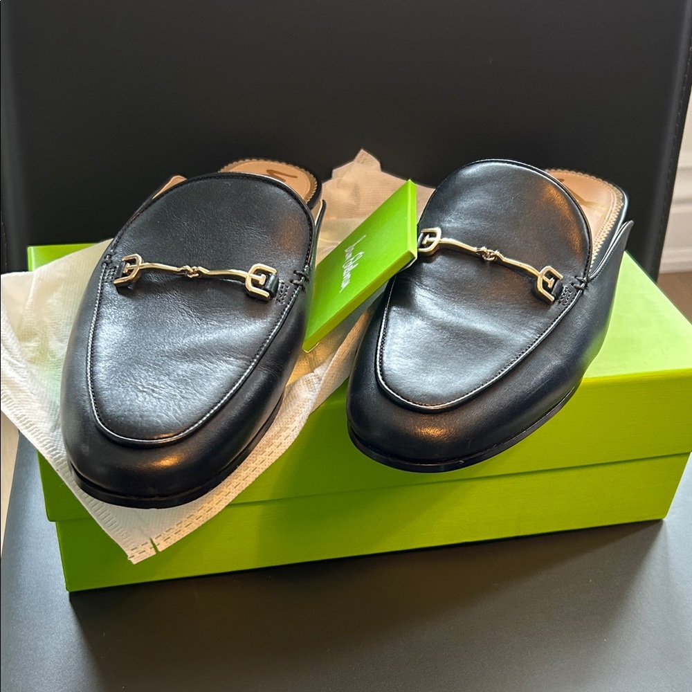 Sam Edelman Black Leather Horsebit Mule Slip-Ons